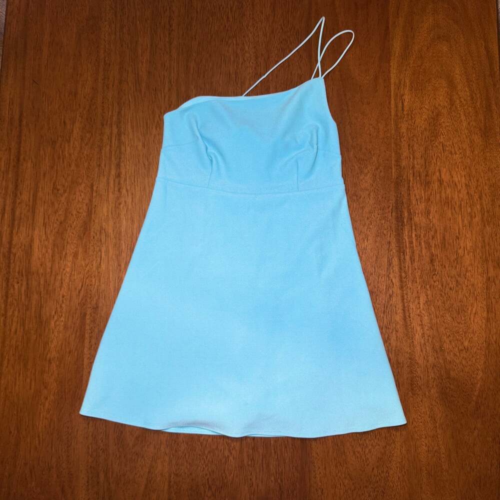 Abercrombie One Shoulder Mini Skort Dress Aqua Blue M Built In Shorts